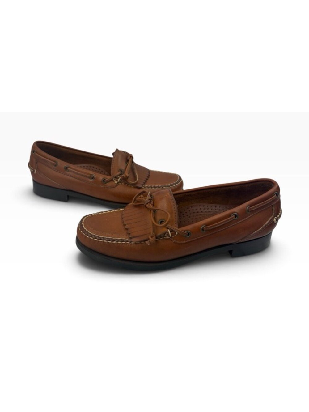-Vtg L.L. Bean Loafers Womens Size 7.5 Brown Leather Kiltie Moc Toe Orb63 Shoe